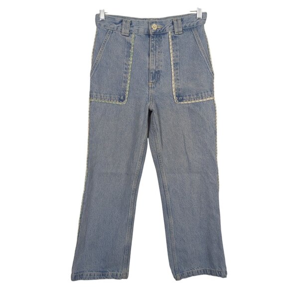 Zara Women's Jeans sz 6 / 28 blue Jeans High Rise Tweed Trim Straight Leg - Picture 1 of 12